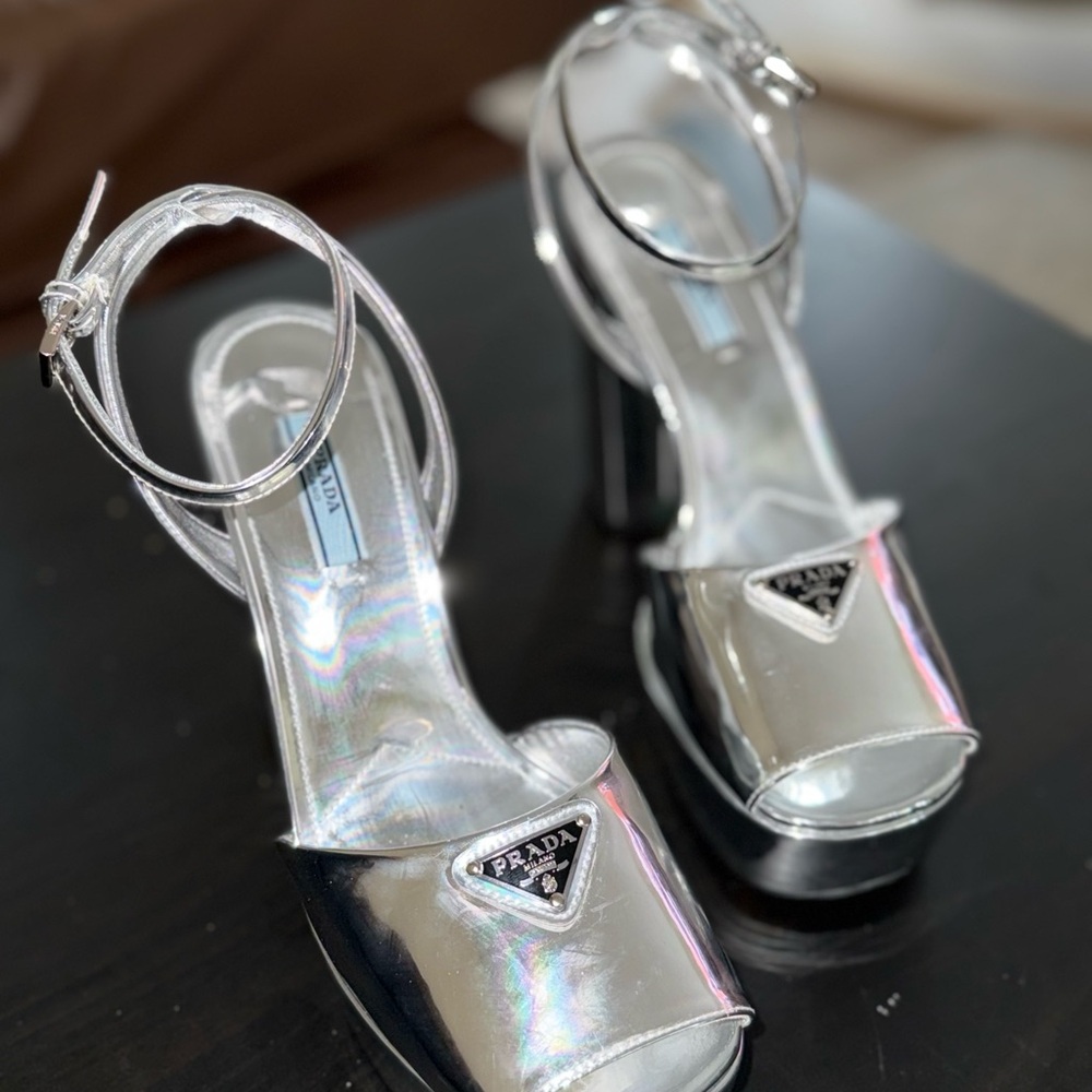 Prada Iridescent Silver Heels